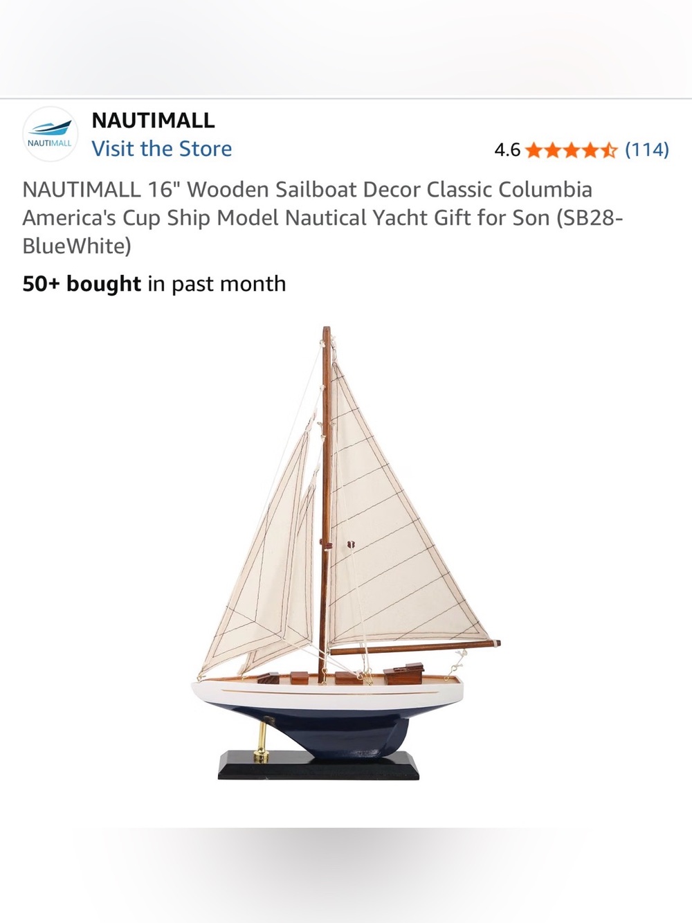 Set of 4 - Wooden Sailboats Model with White Sails and Blue Hulls